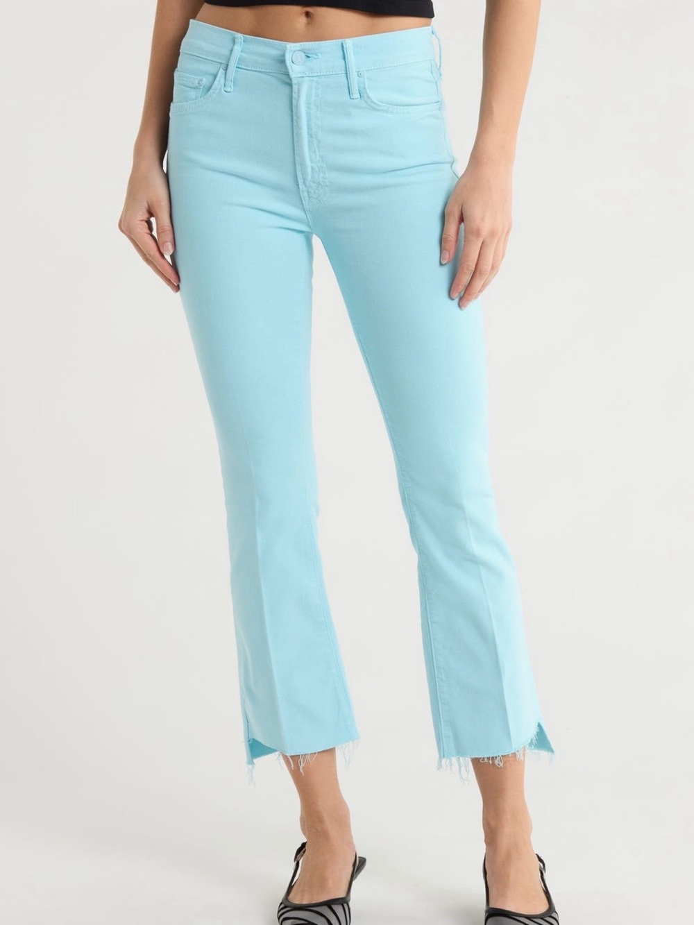 MOTHER Light Blue/Turquoise Crop Insider Step Fray NWT!